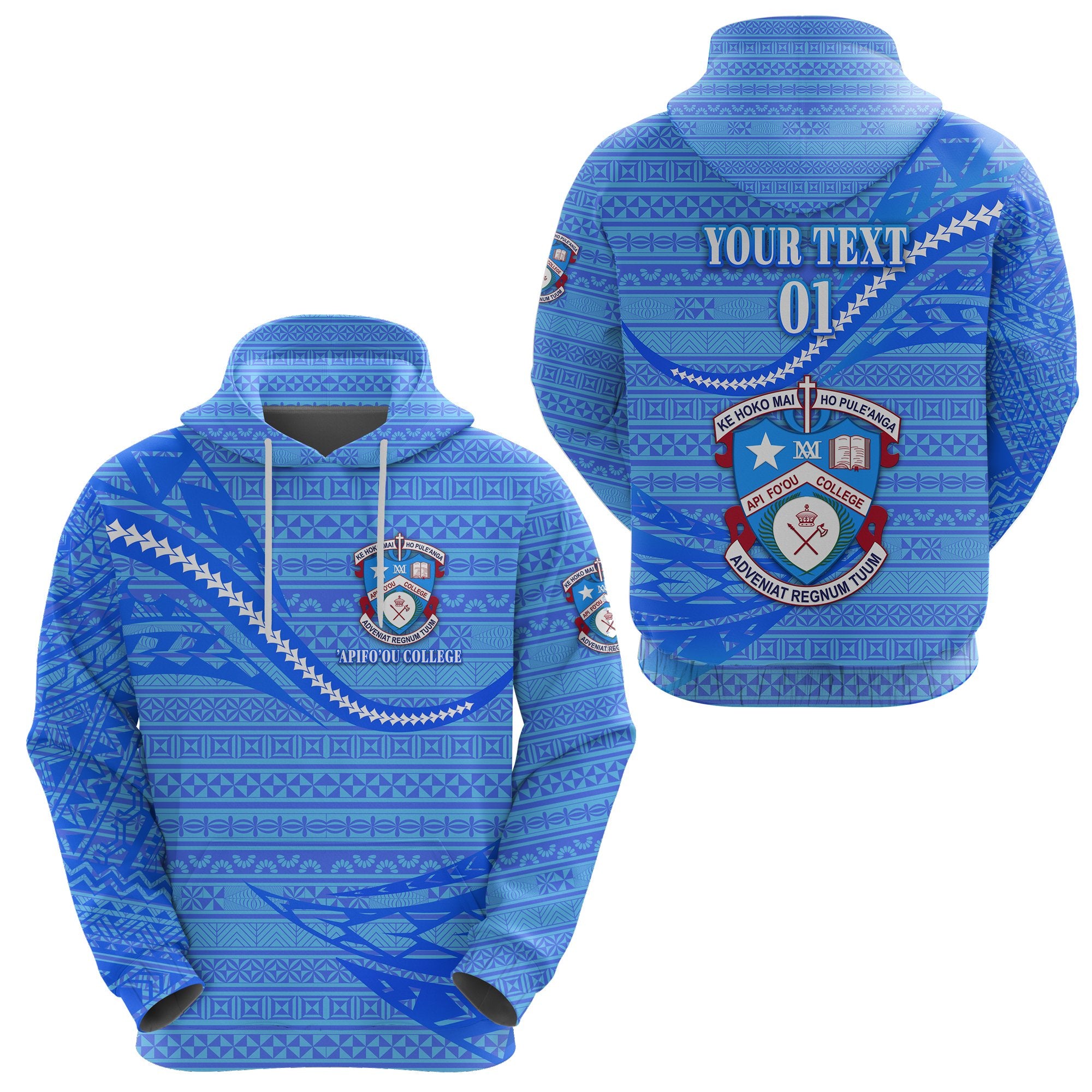 Custom Apifoou College Tonga Hoodie Unique Version Full Blue, Custom Text and Number Unisex Blue - Polynesian Pride