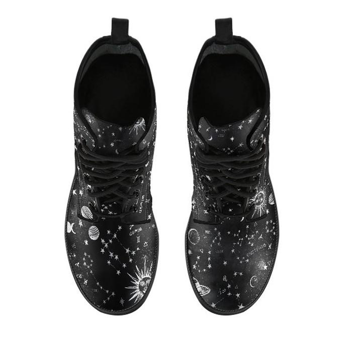 Celticone Women's Leather Boot - Black Astrology Map Pagan Boots - Polynesian Pride