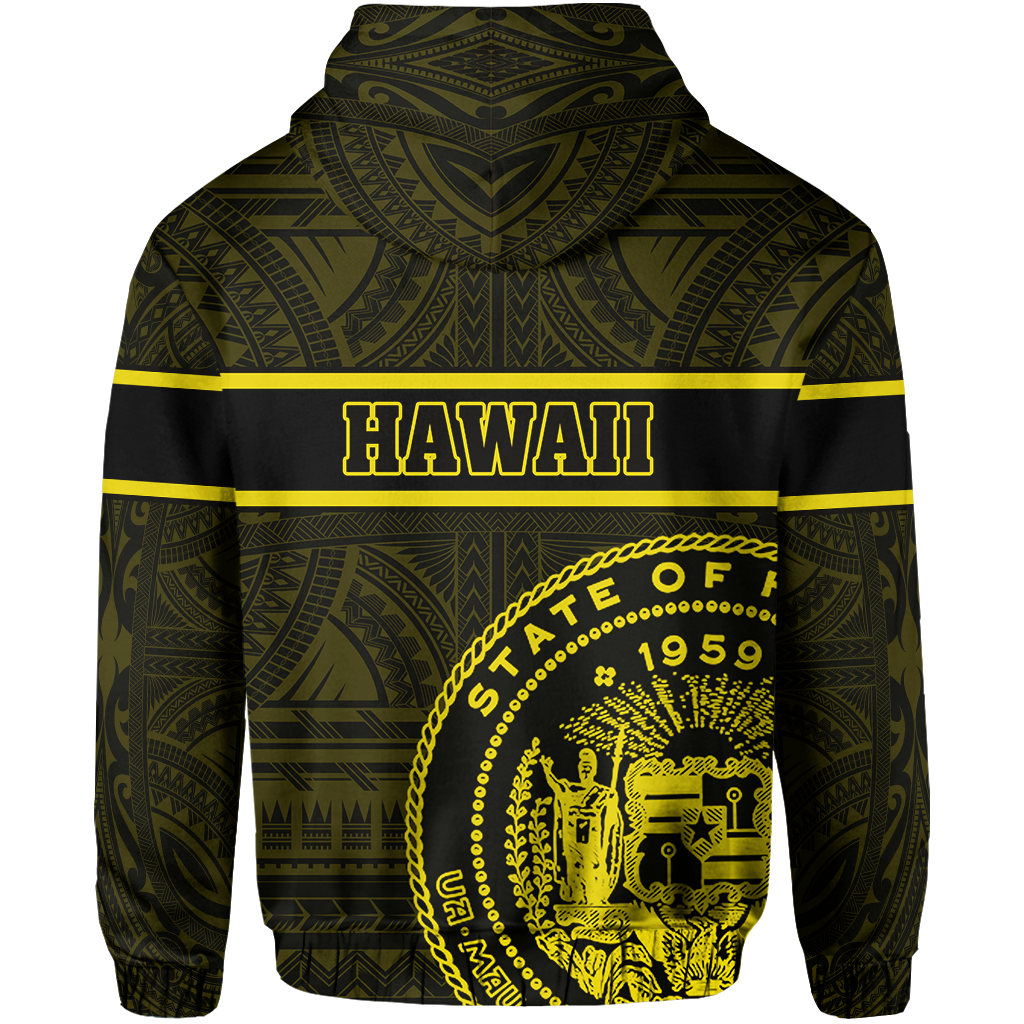 Polynesian Kakau Kanaka Seal of Hawaii Hoodie Yellow - Polynesian Pride