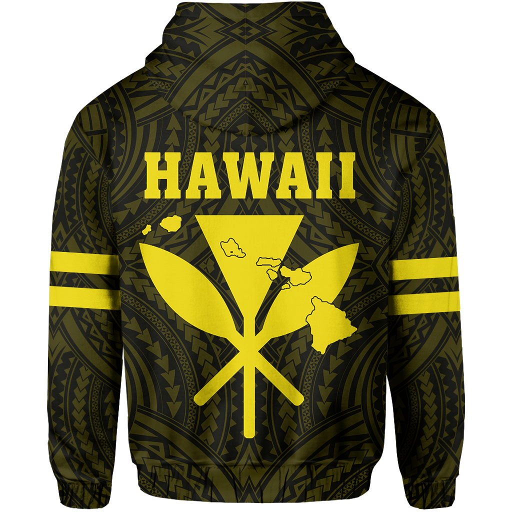 Polynesian King Kanaka Map Seal of Hawaii Zip Hoodie Yellow - Polynesian Pride