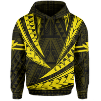 Polynesian Kakau Kanaka Maoli Map Hawaii Hoodie Yellow - Polynesian Pride