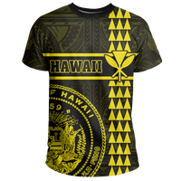 Hawaii Coat of Arms Kanaka Polynesian T Shirt Yellow - Polynesian Pride