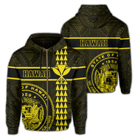 Polynesian Kakau Kanaka Seal of Hawaii Zip Hoodie Yellow Unisex Yellow - Polynesian Pride