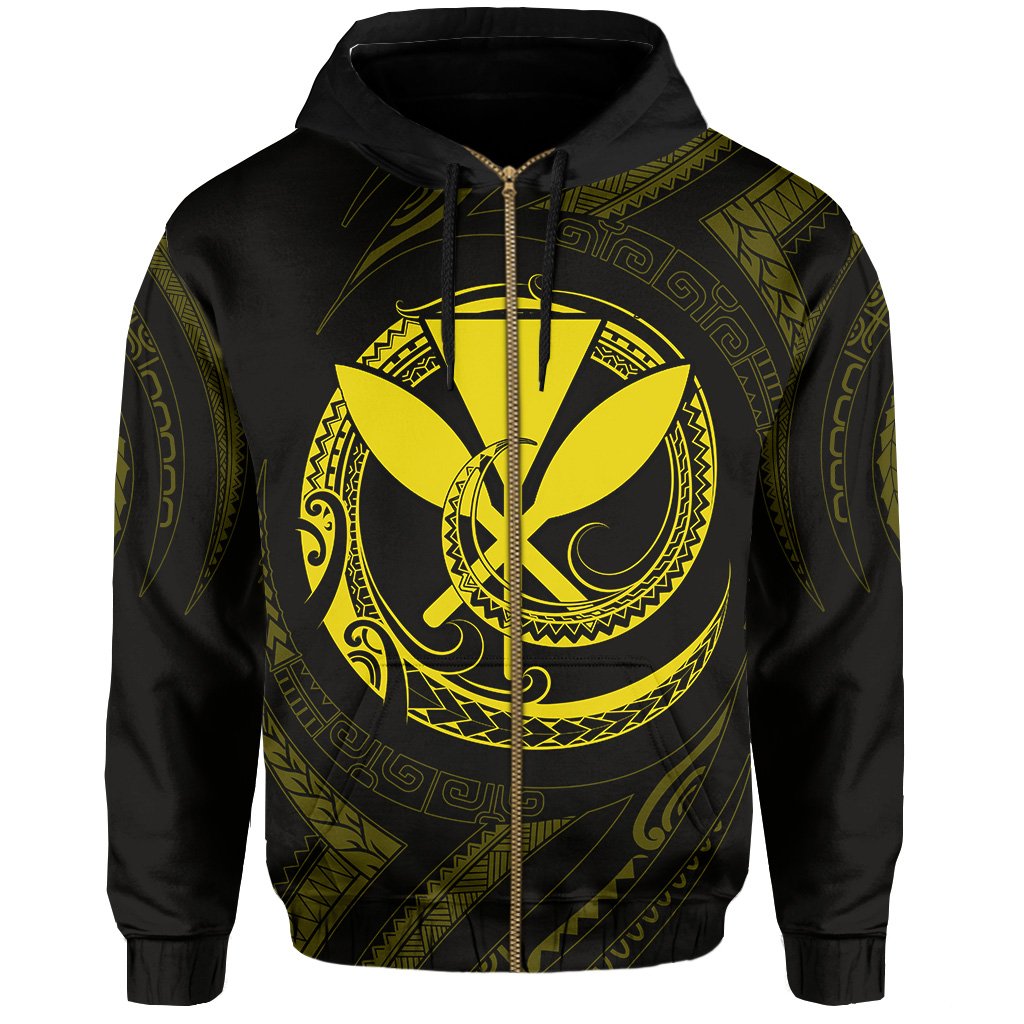 Polynesian Kanaka Shaka Map of Hawaii Zip Hoodie Yellow - Polynesian Pride