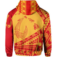 Polynesian Kakau Fish Hook Map of Hawaii Zip Hoodie KT Style - Polynesian Pride