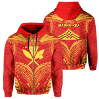 Polynesian Kanaka Mauna Kea Map of Hawaii Zip Hoodie Unisex Red - Polynesian Pride