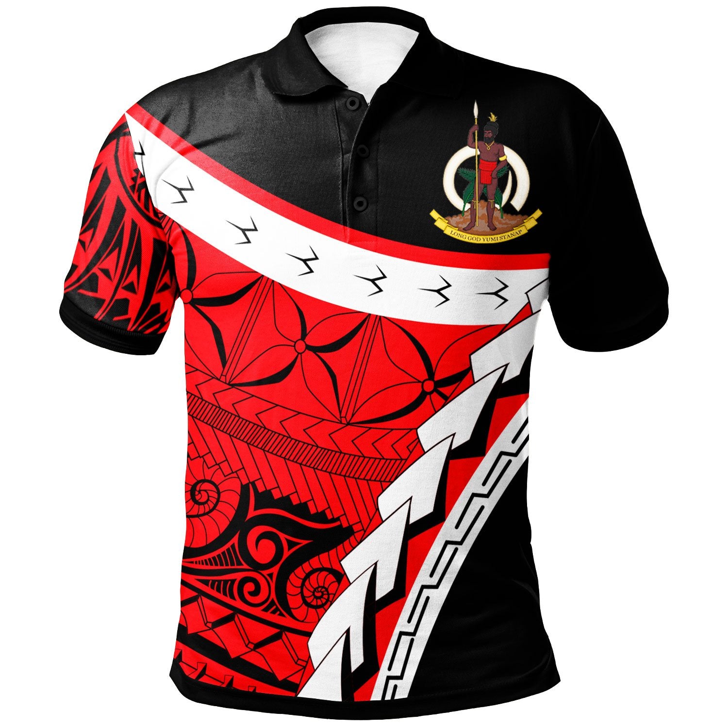 (Kelvin 23) Vanuatu Polo Shirt Proud Of Vanuatu LT8 Black - Polynesian Pride