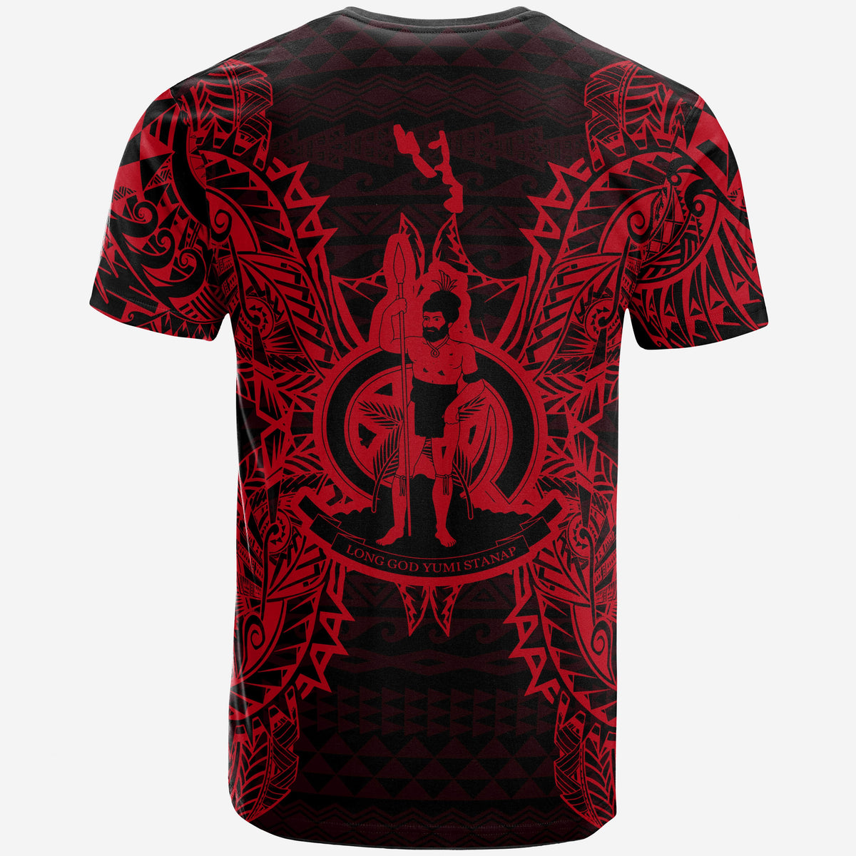 Vanuatu T Shirt Vanuatuan Coat of Arms Map Polynesian Tattoo Red - Polynesian Pride