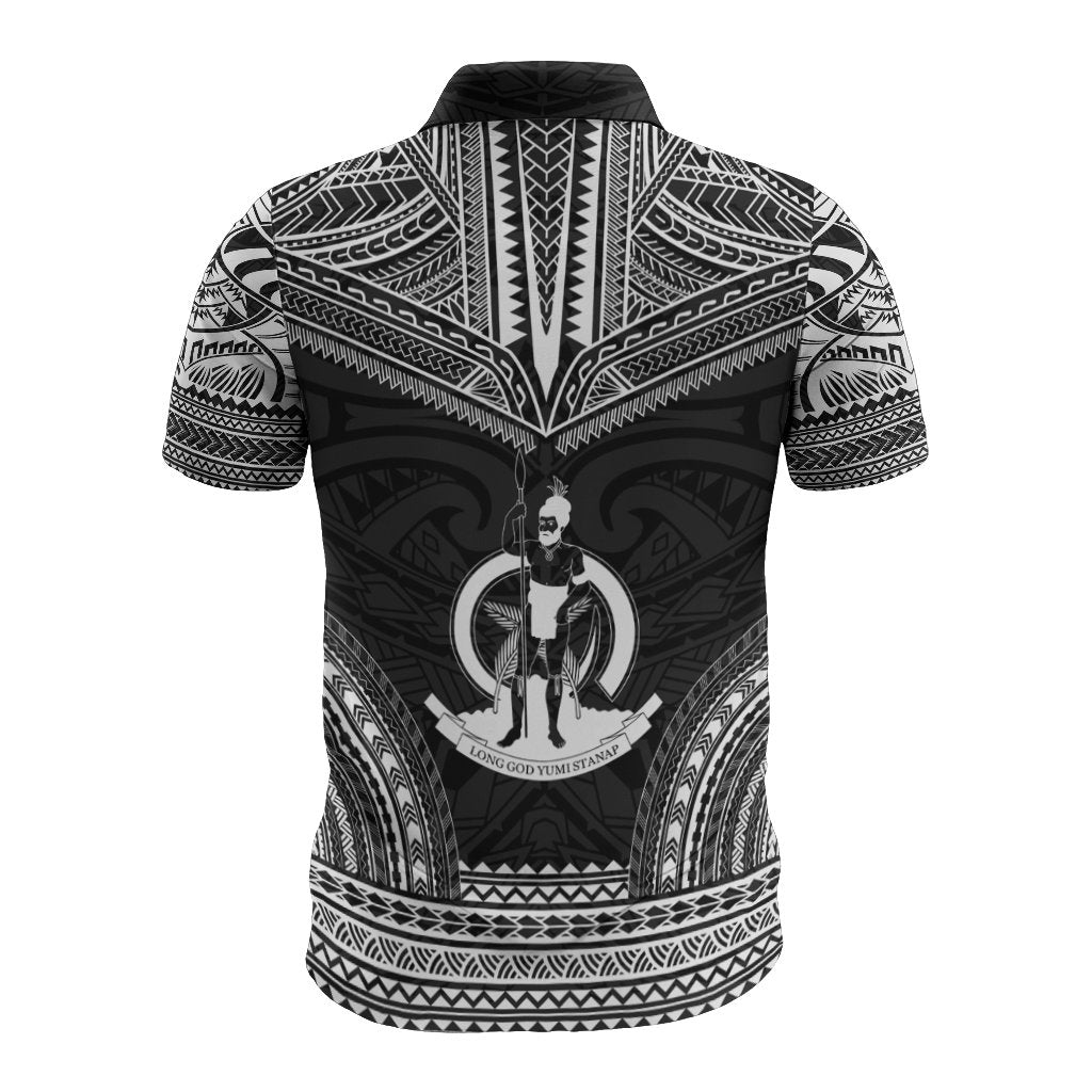 Vanuatu Polo Shirt Vanuatuan Coat Of Arms Polynesian Chief Tattoo Black Version - Polynesian Pride