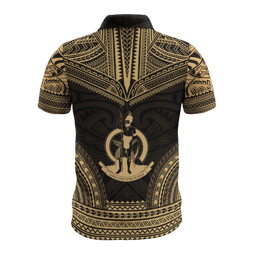 Vanuatu Polo Shirt Vanuatuan Coat Of Arms Polynesian Chief Tattoo Gold Version - Polynesian Pride