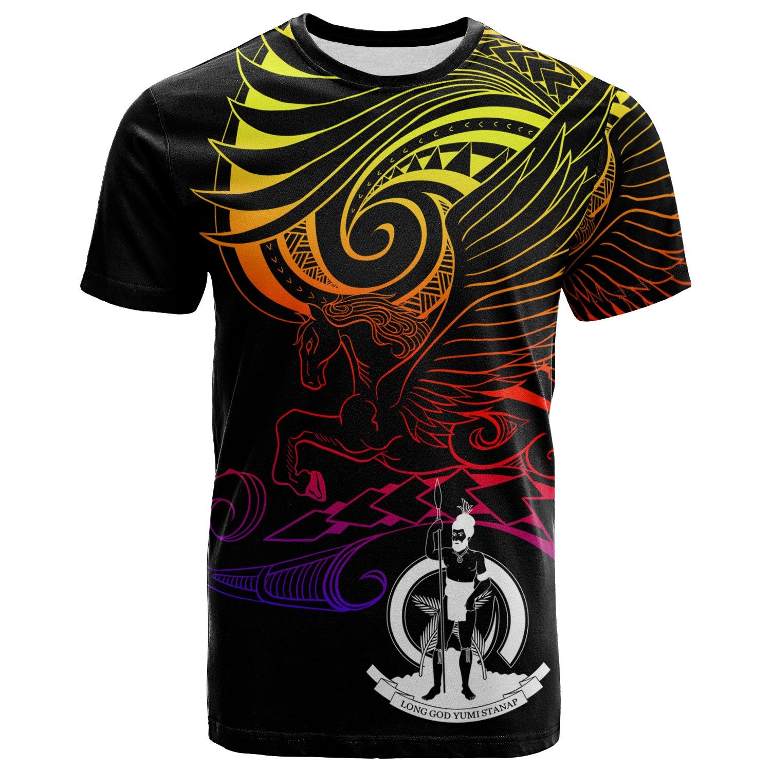 Vanuatu Polo Shirt Pegasus Gradient Colorful Style Unisex Black - Polynesian Pride