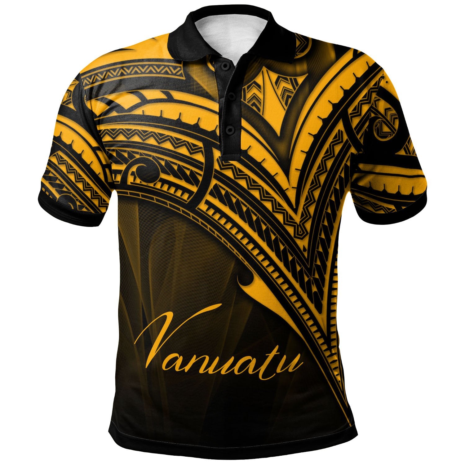 Vanuatu Polo Shirt Gold Color Cross Style Unisex Black - Polynesian Pride