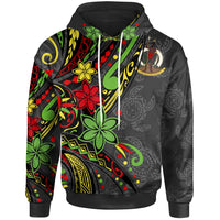 Vanuatu Hoodie Tribal Flower With Special Turtles Unisex Black - Polynesian Pride