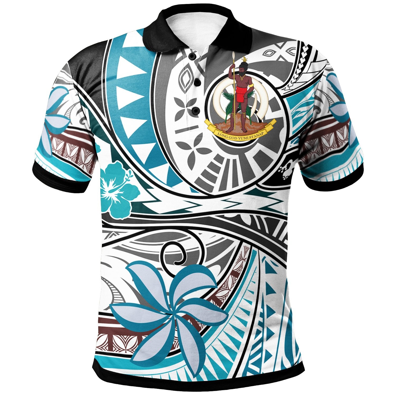 Vanuatu Polo Shirt Flower and Flow Unisex Blue - Polynesian Pride