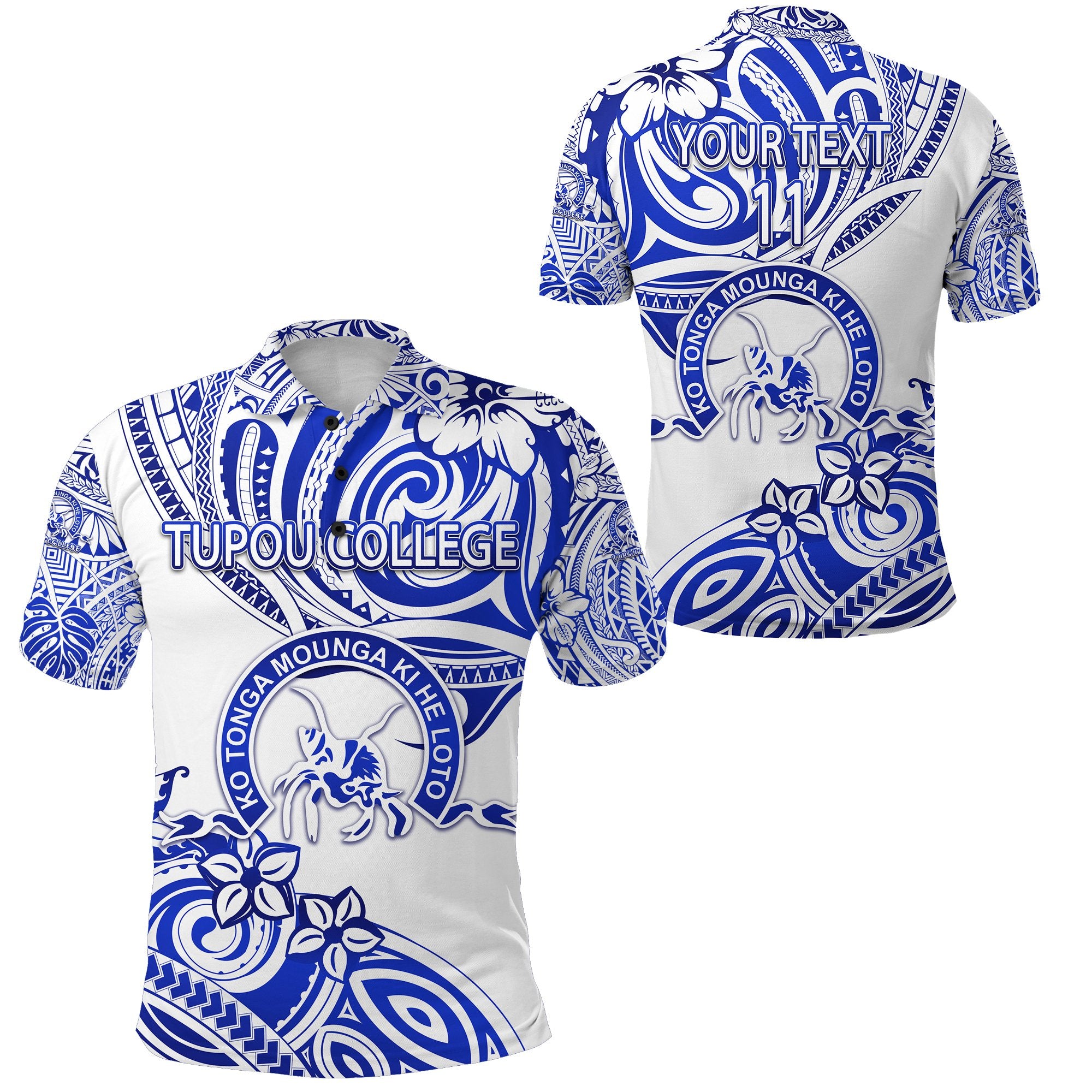 Custom Kolisi Ko Tupou College Tonga Polo Shirt Unique Vibes White, Custom Text and Number Unisex Blue - Polynesian Pride