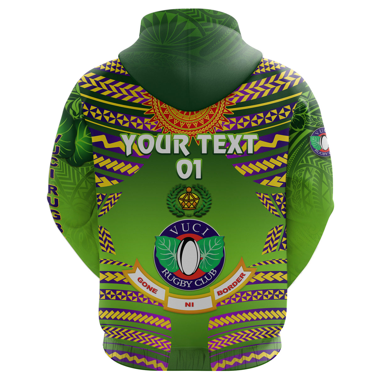 Custom Fiji Vuci Rugby Club Zip Hoodie Creative Style Green, Custom Text and Number LT8 - Polynesian Pride