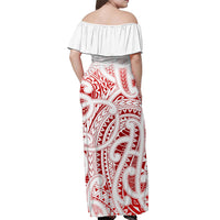 (Custom Personalised) New Zealand Off Shoulder Long Dress NZ Maori Red LT13 - Polynesian Pride