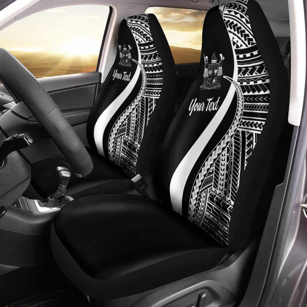 Fiji Custom Personalised Car Seat Covers - White Polynesian Tentacle Tribal Pattern Crest Universal Fit White - Polynesian Pride