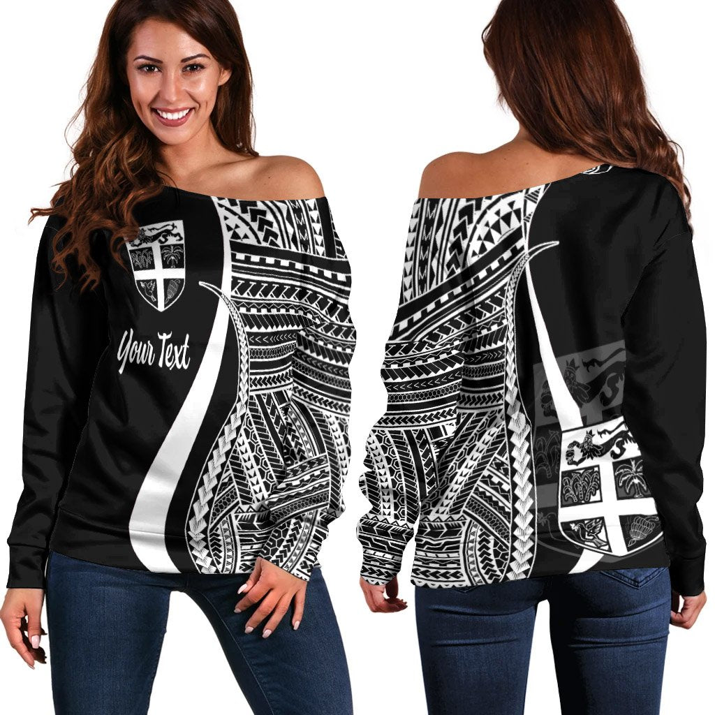 Fiji Custom Personalised Women's Off Shoulder Sweater - White Polynesian Tentacle Tribal Pattern White - Polynesian Pride