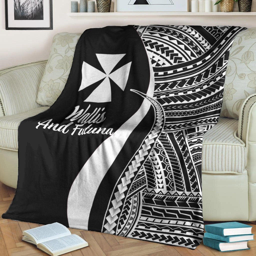 Wallis And Futuna Premium Blanket - White Polynesian Tentacle Tribal Pattern - Polynesian Pride