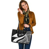 Tokelau Custom Personalised Large Leather Tote Bag - White Polynesian Tentacle Tribal Pattern - Polynesian Pride