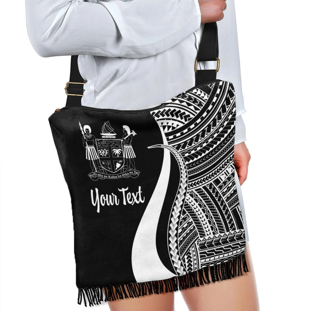 Fiji Custom Personalised Boho Handbag - White Polynesian Tentacle Tribal Pattern Crest - Polynesian Pride