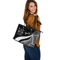 Fiji Custom Personalised Large Leather Tote Bag - White Polynesian Tentacle Tribal Pattern Crest - Polynesian Pride