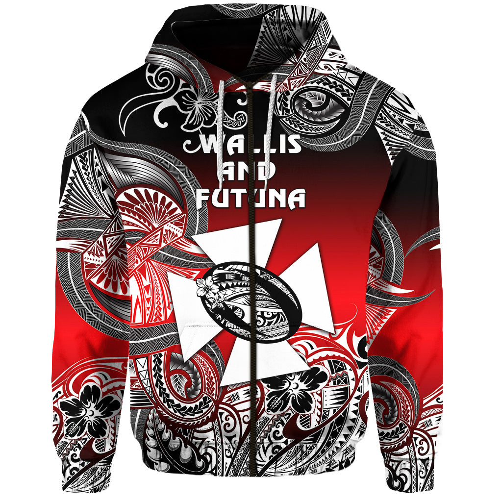 Wallis and Futuna Polynesian Zip Hoodie Unique Style Gradient Red Black LT8 - Polynesian Pride