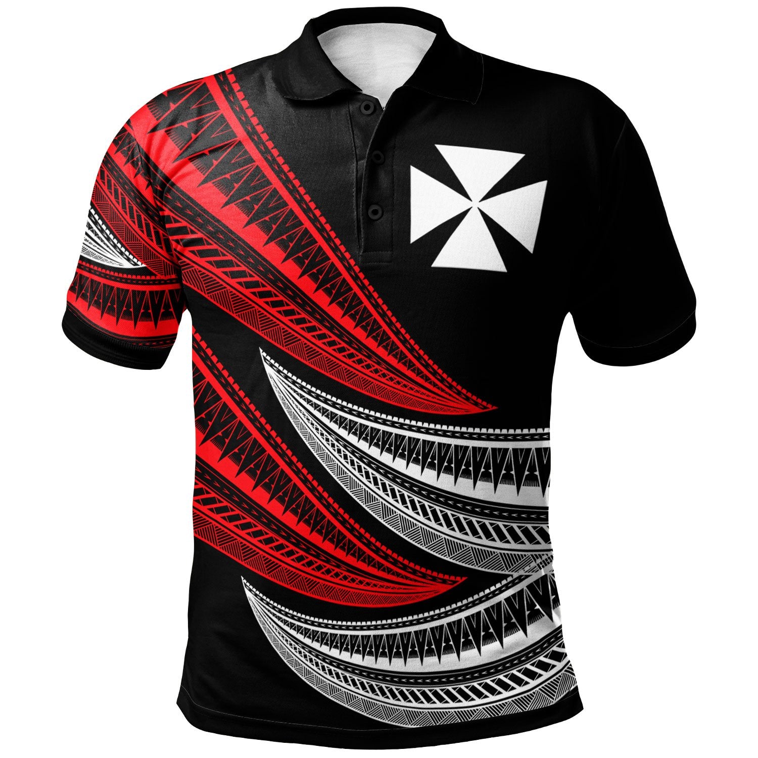 Wallis and Futuna Custom Polo Shirt Wave Pattern Alternating Red Color Unisex Red - Polynesian Pride