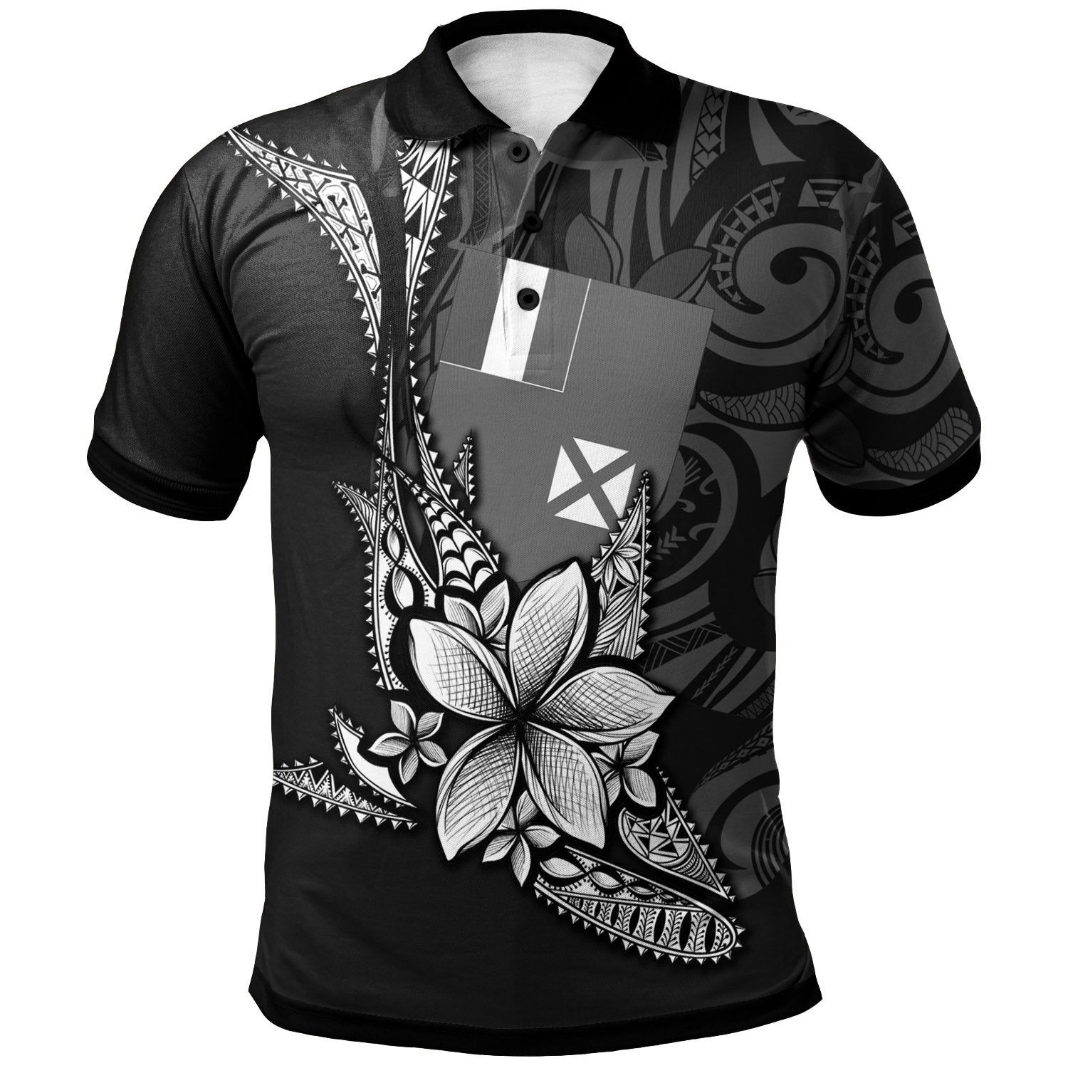 Wallis and Futuna Custom Polo Shirt Fish With Plumeria Flowers Style Unisex Black - Polynesian Pride