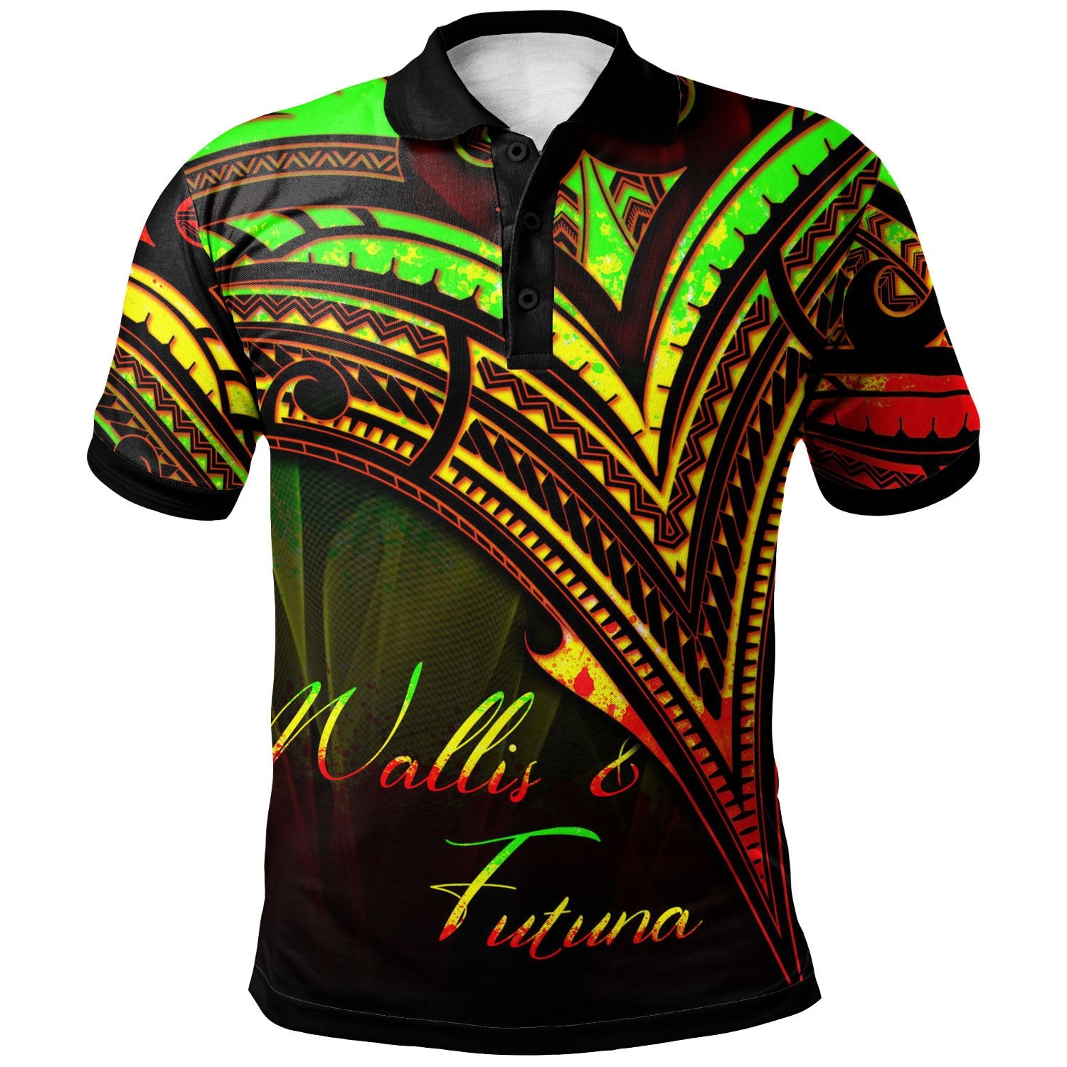 Wallis and Futuna Polo Shirt Reggae Color Cross Style Unisex Black - Polynesian Pride