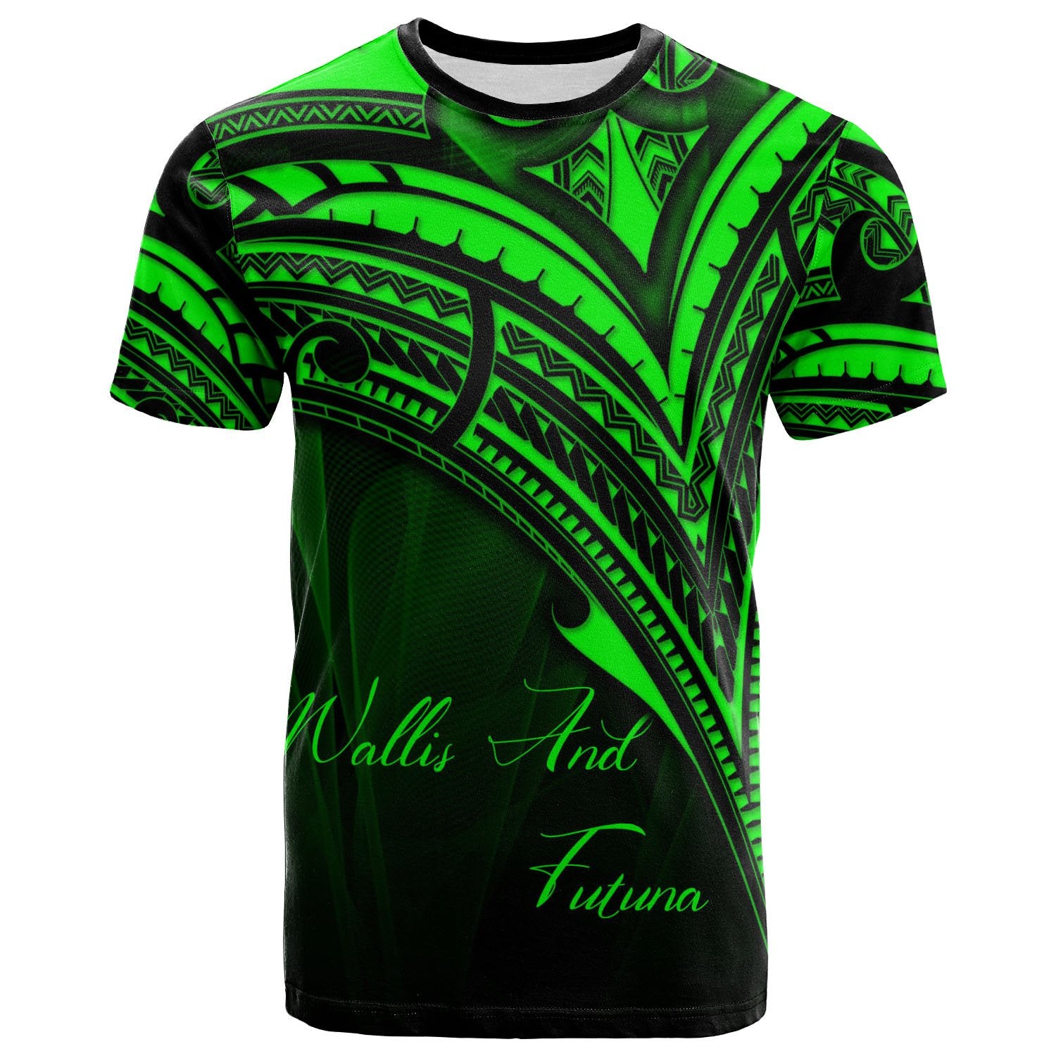 Wallis and Futuna T Shirt Green Color Cross Style Unisex Black - Polynesian Pride