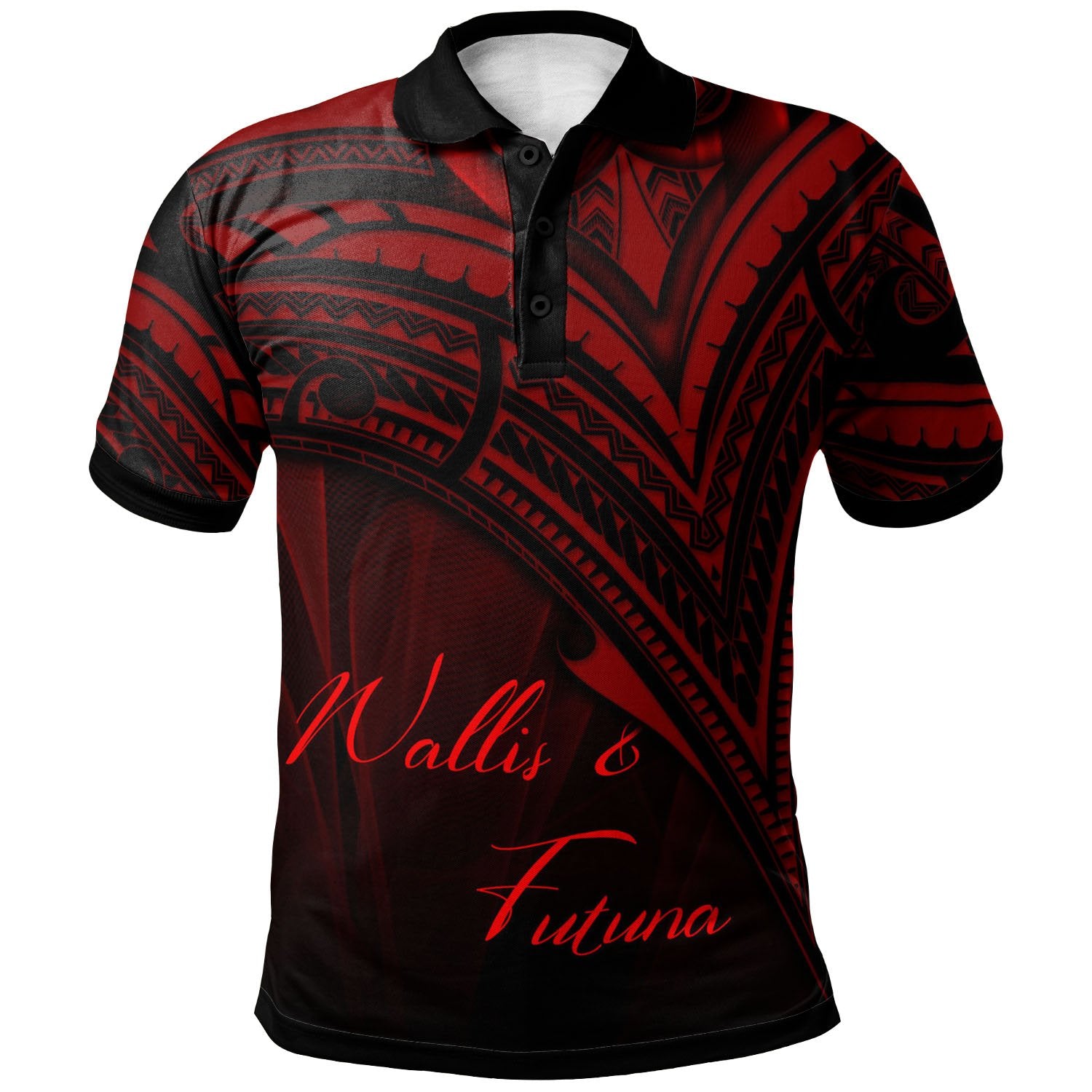 Wallis and Futuna Polo Shirt Red Color Cross Style Unisex Black - Polynesian Pride