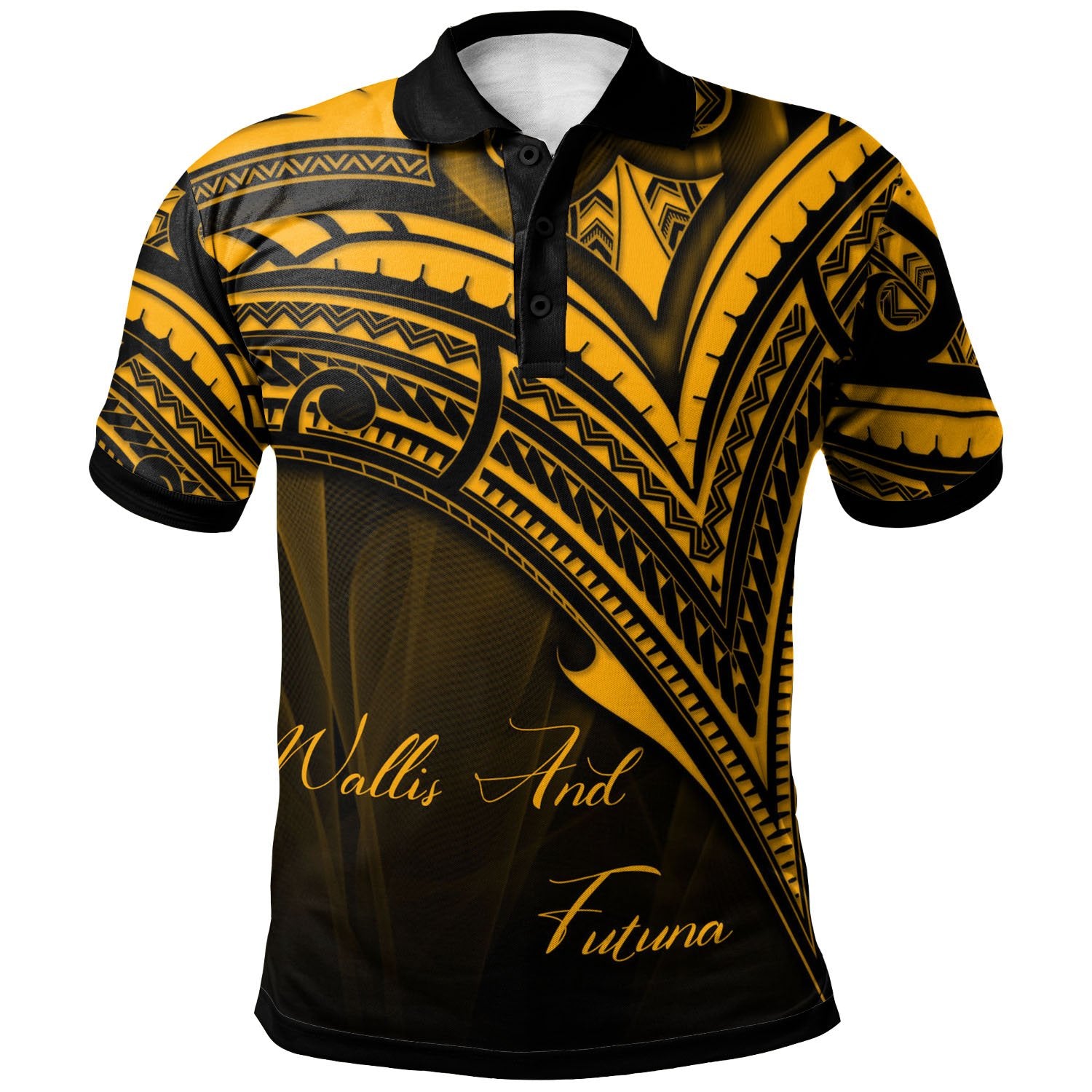 Wallis and Futuna Polo Shirt Gold Color Cross Style Unisex Black - Polynesian Pride