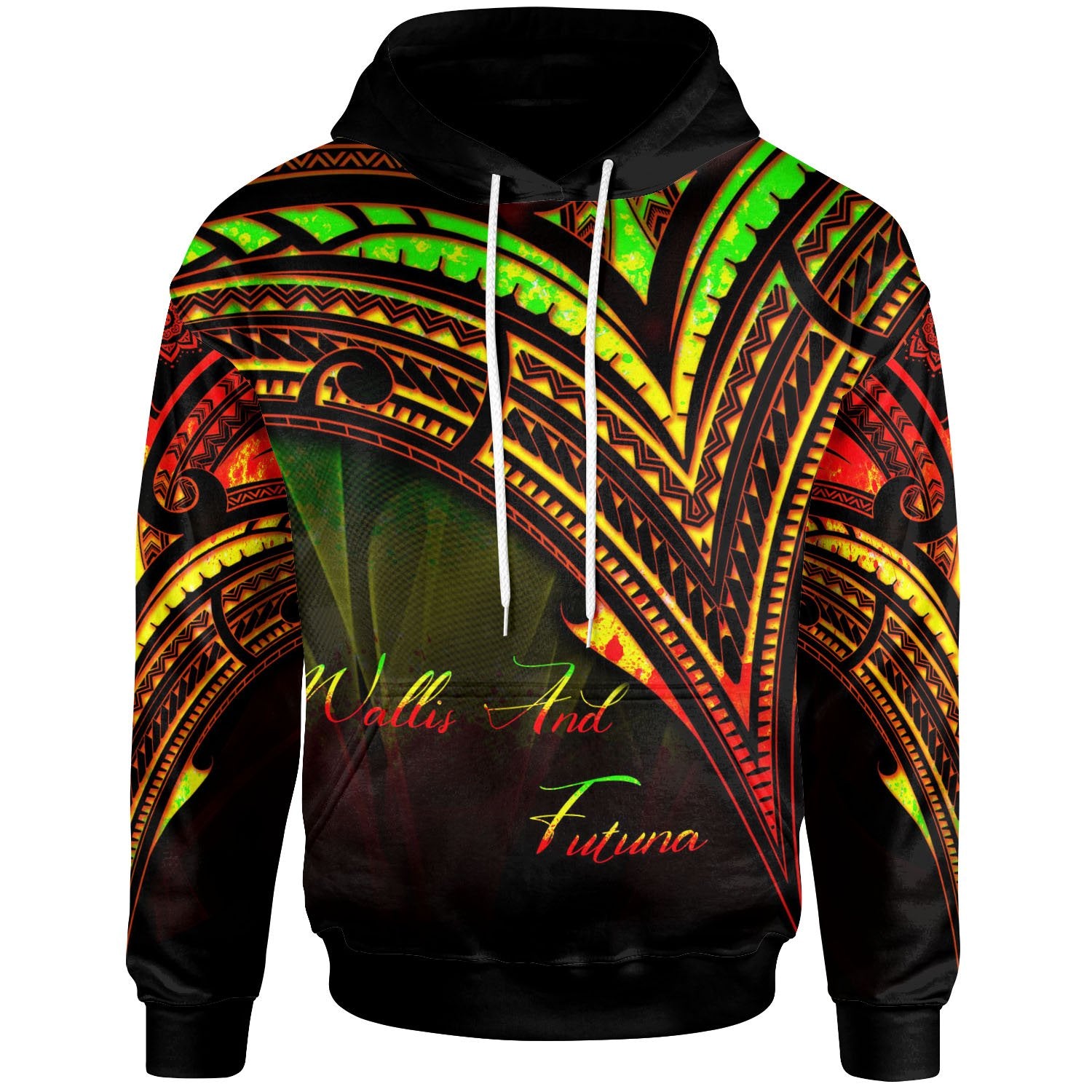 Wallis and Futuna Hoodie Reggae Color Cross Style Unisex Black - Polynesian Pride