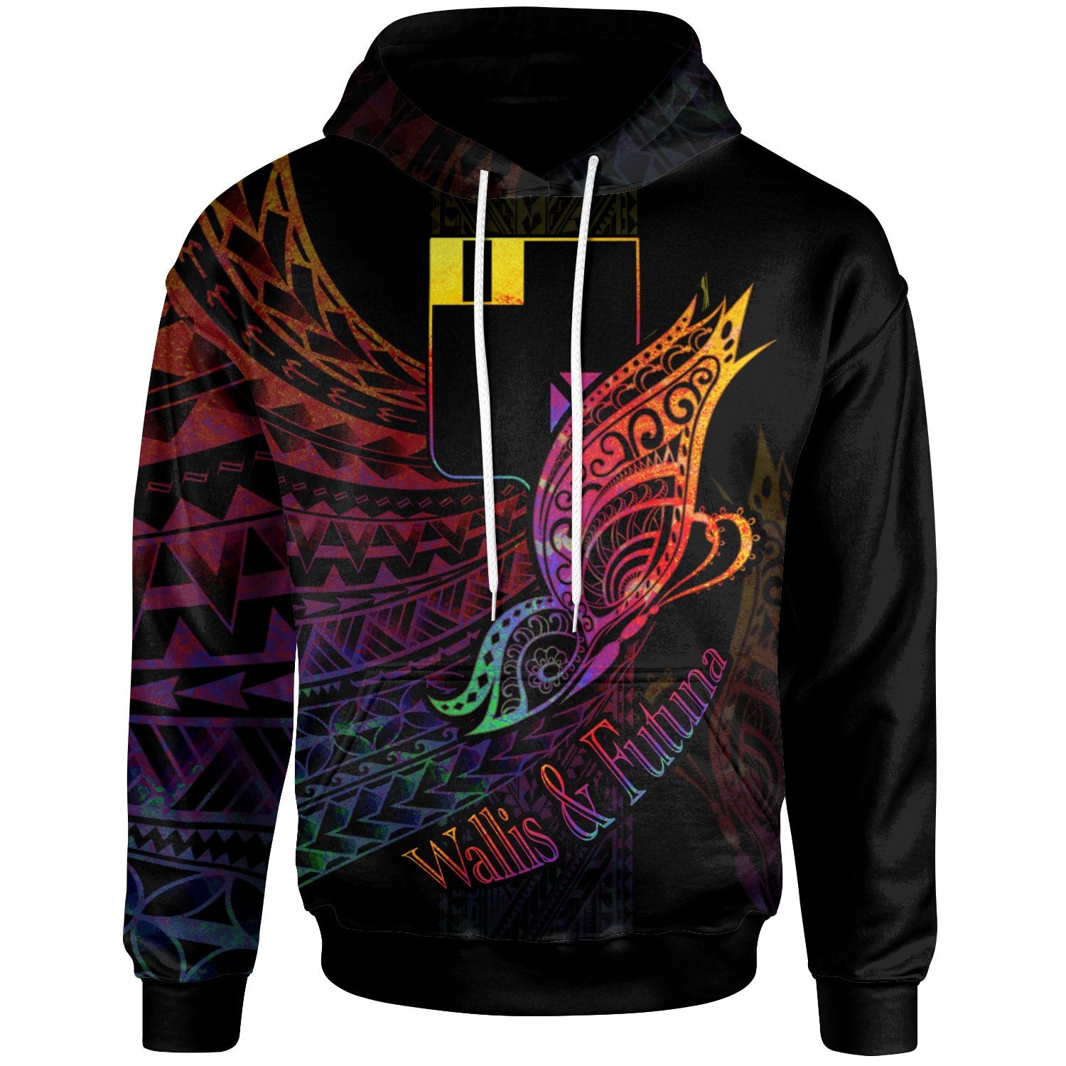 Wallis and Futuna Hoodie Butterfly Polynesian Style Unisex Black - Polynesian Pride