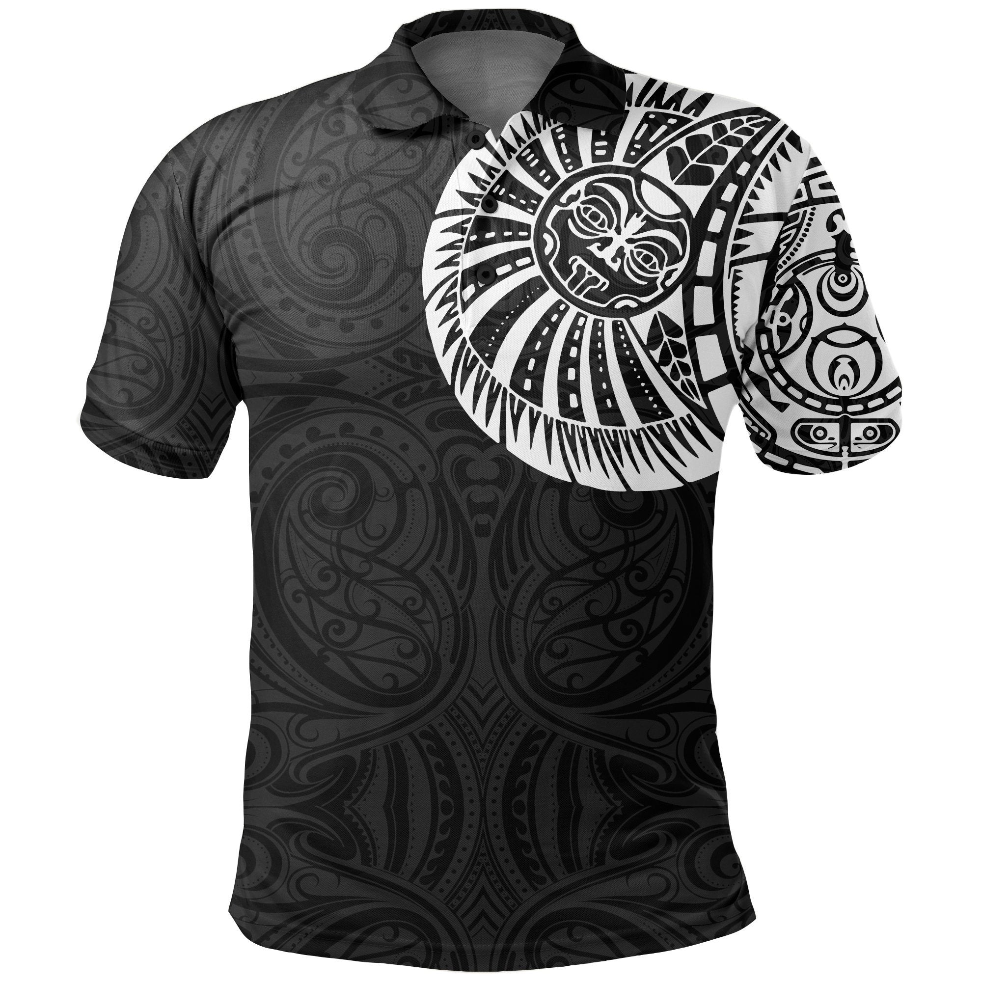 New Zealand Maori Polo Shirt, Maori Warrior Tattoo Golf Shirts White Unisex Black - Polynesian Pride