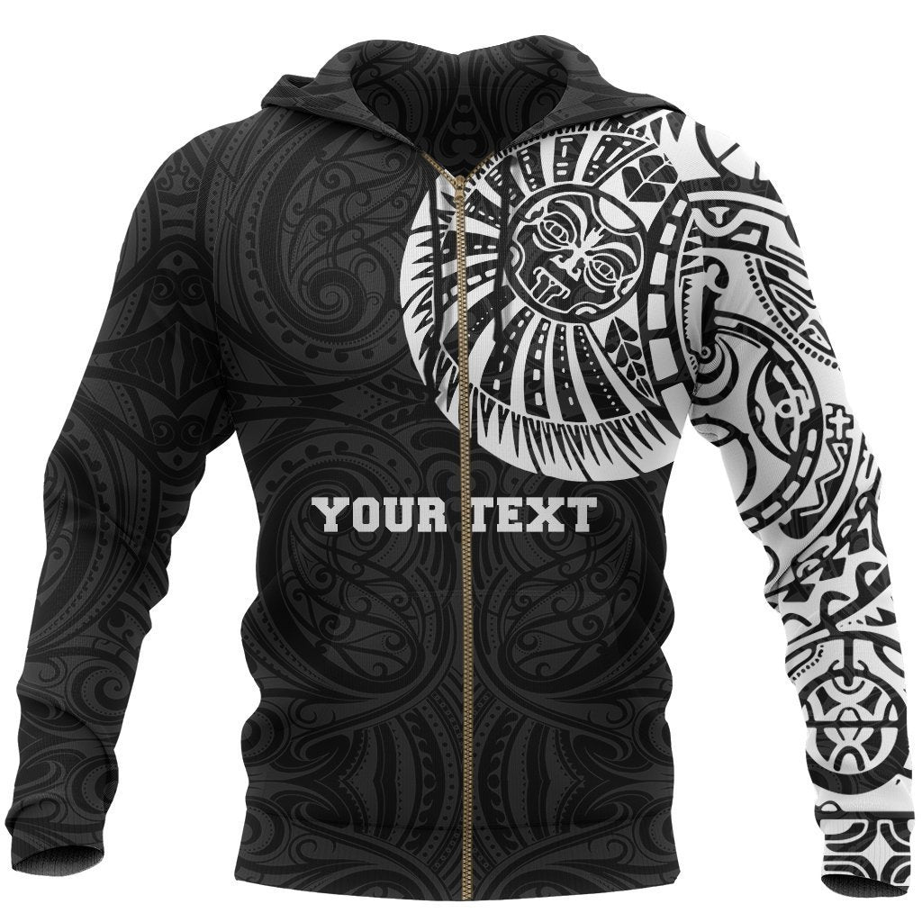 Maori Zip Hoodie, Maori Warrior Tattoo Full Zip Hoodie White Customized Unisex Black - Polynesian Pride