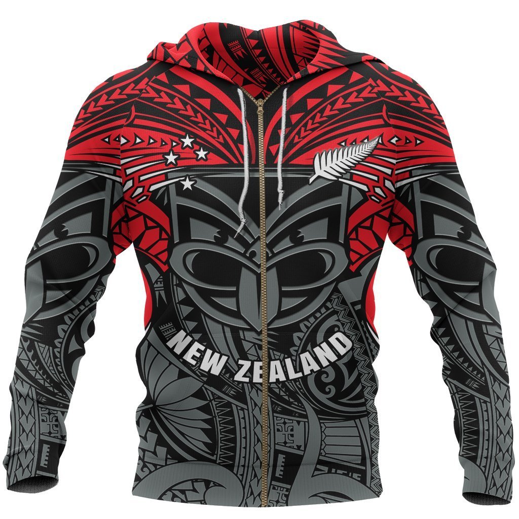 New Zealand Maori Zip Hoodie, Warriors Rugby Full Zip Hoodie Unisex Black - Polynesian Pride