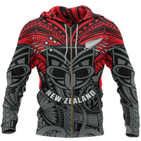 New Zealand Maori Zip Hoodie, Warriors Rugby Full Zip Hoodie Unisex Black - Polynesian Pride