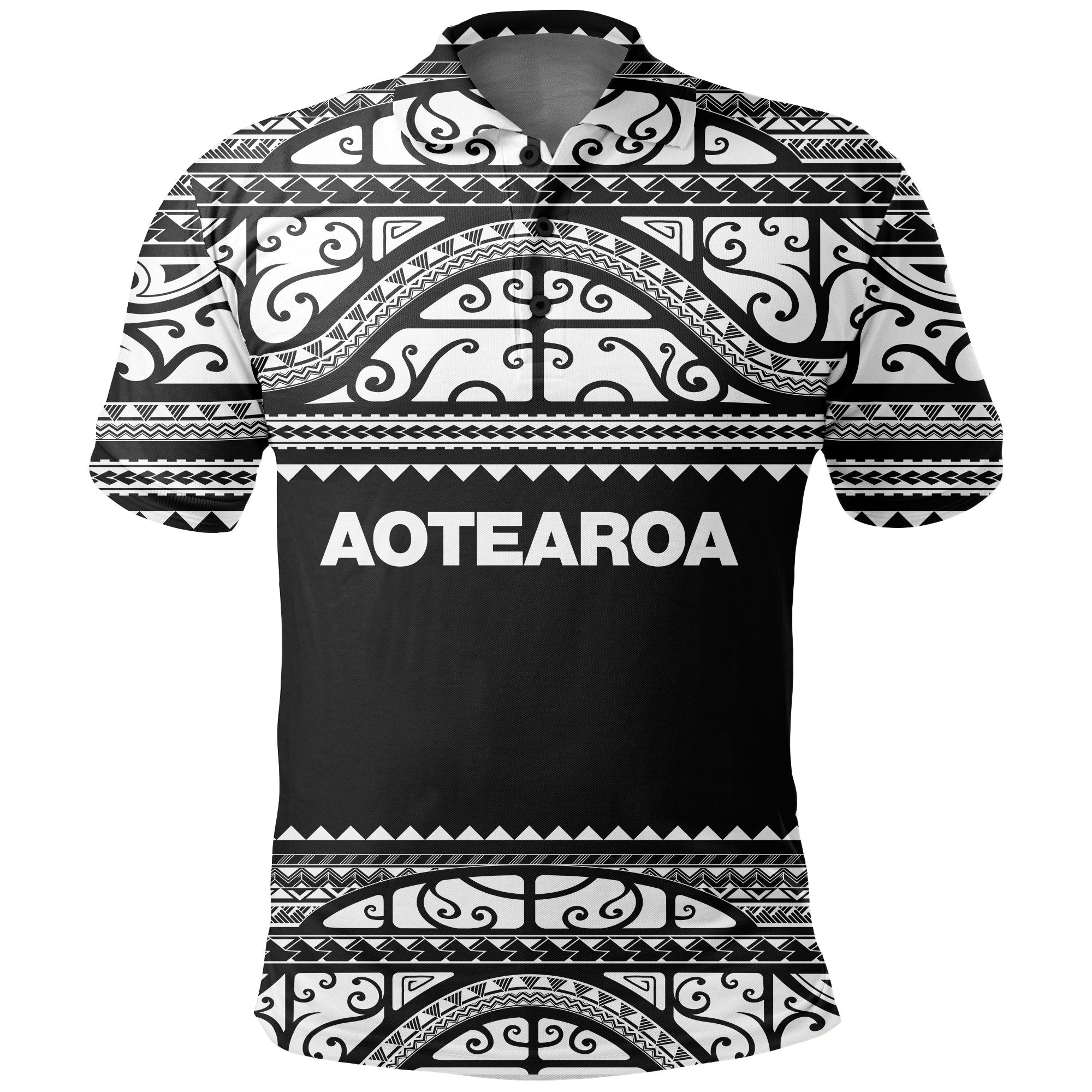 Aotearoa New Zealand Maori Polo Shirt Silver Fern White Unisex Black - Polynesian Pride