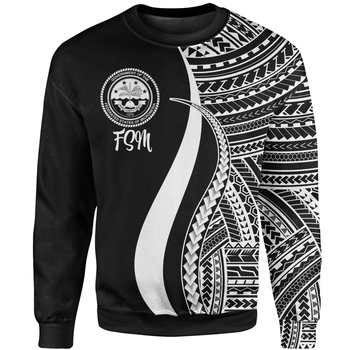 Federated States of Micronesia Sweatshirt - White Polynesian Tentacle Tribal Pattern Unisex White - Polynesian Pride