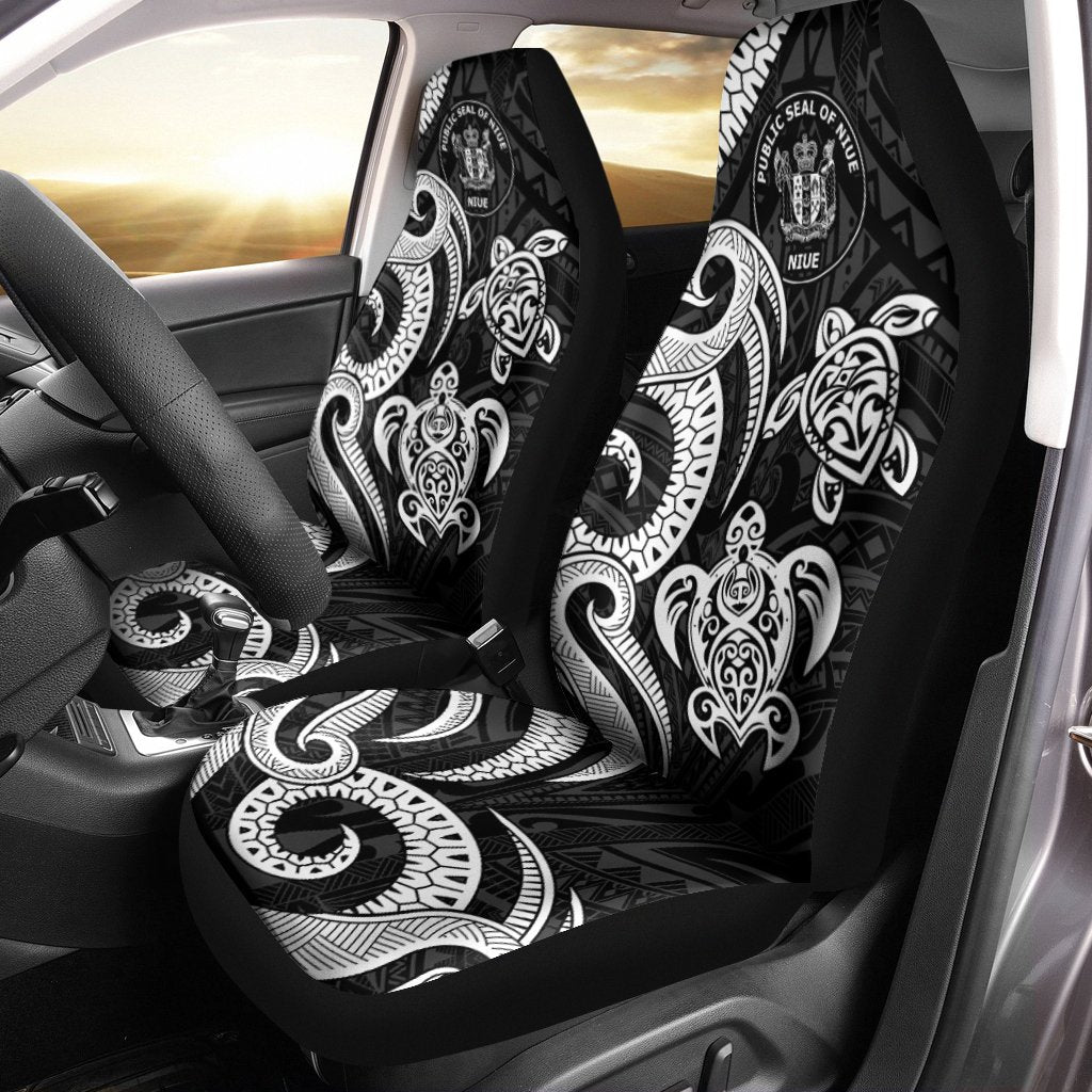 Niue Car Seat Covers - White Tentacle Turtle Universal Fit White - Polynesian Pride