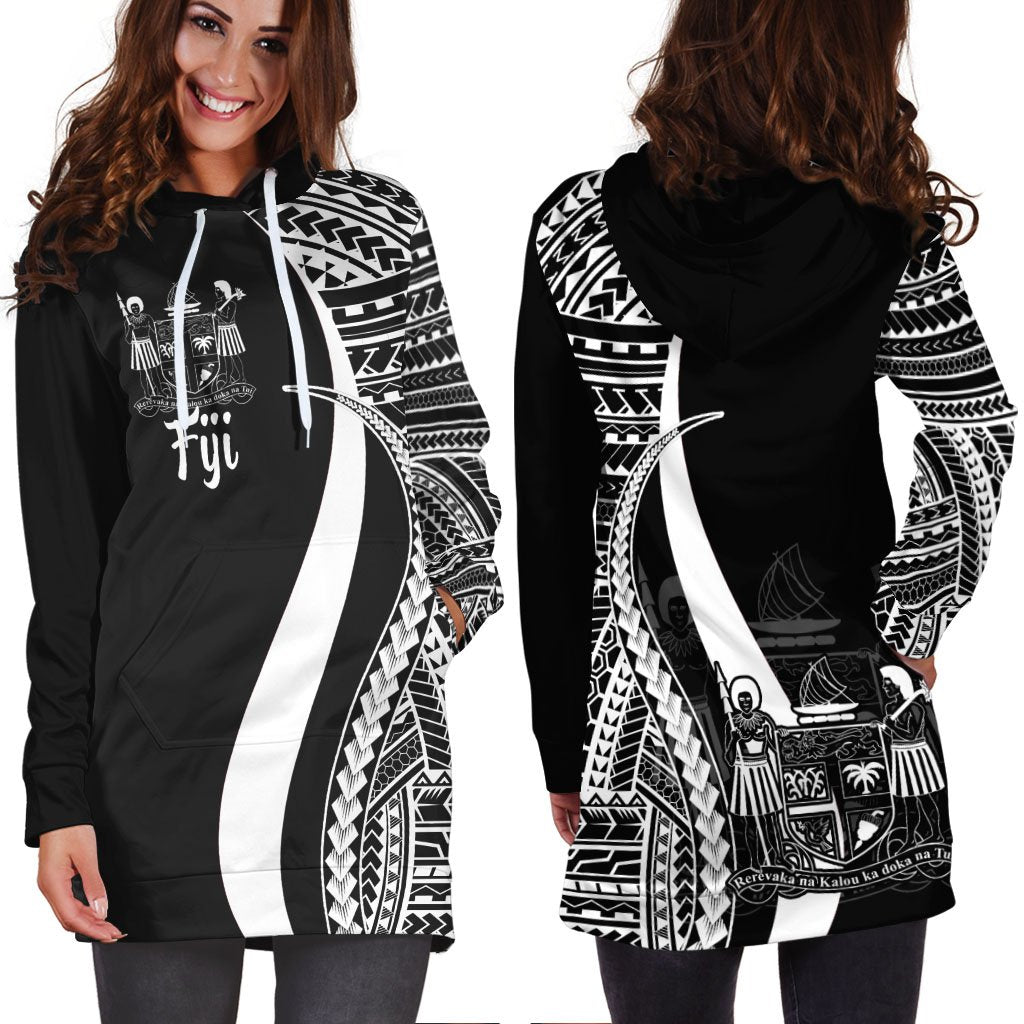 Fiji Women's Hoodie Dress - White Polynesian Tentacle Tribal Pattern Crest - Polynesian Pride