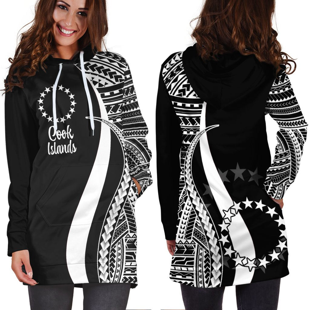 Cook Islands Women's Hoodie Dress - White Polynesian Tentacle Tribal Pattern - Polynesian Pride