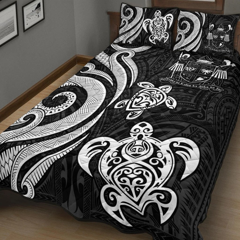 Fiji Quilt Bed Set - White Tentacle Turtle Crest - Polynesian Pride