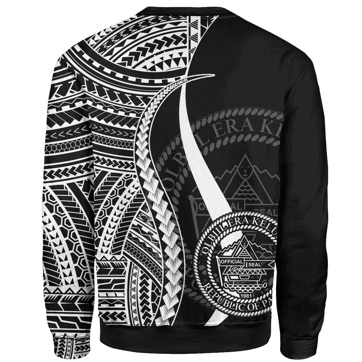 Palau Sweatshirt - White Polynesian Tentacle Tribal Pattern Crest - Polynesian Pride