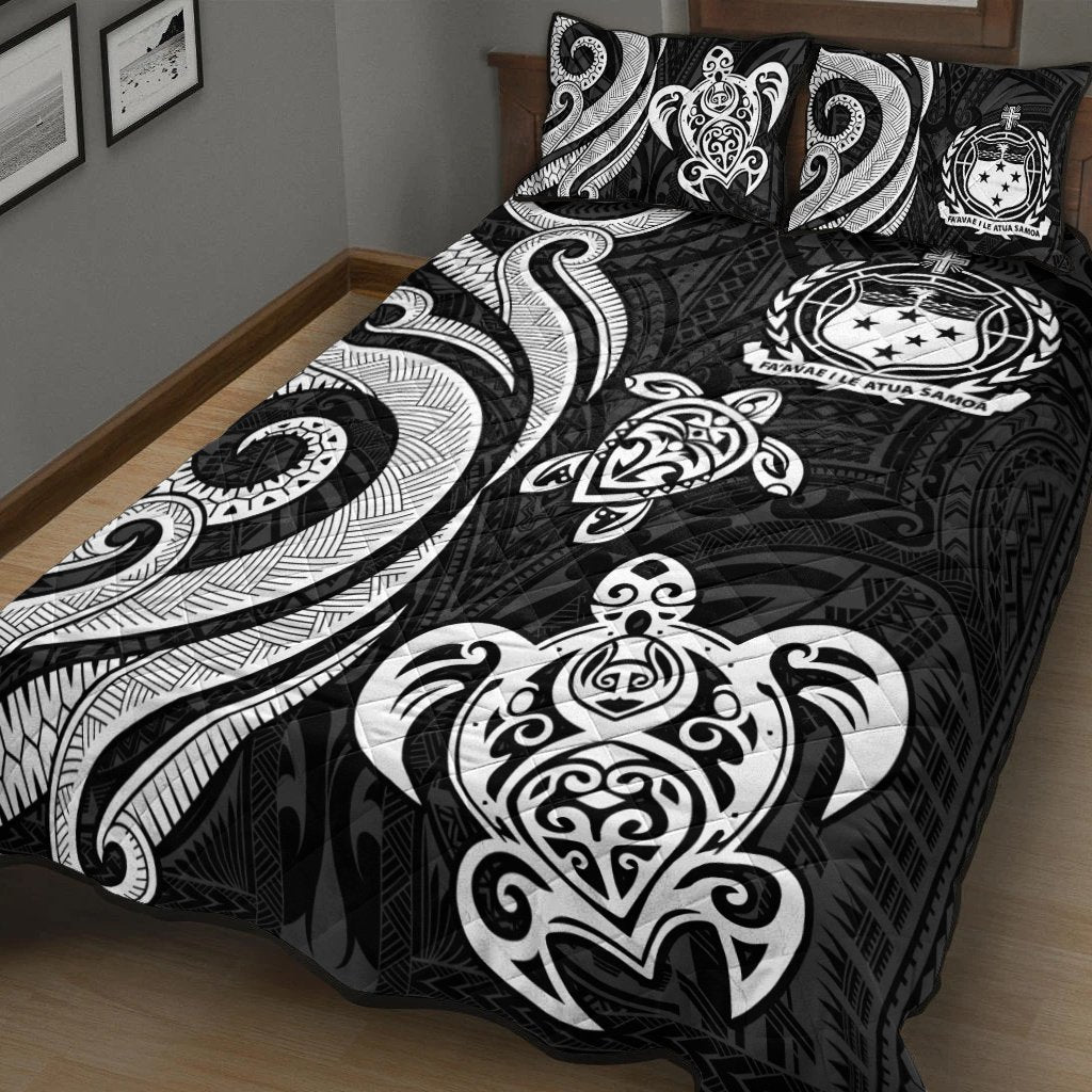 Samoa Quilt Bed Set - White Tentacle Turtle - Polynesian Pride