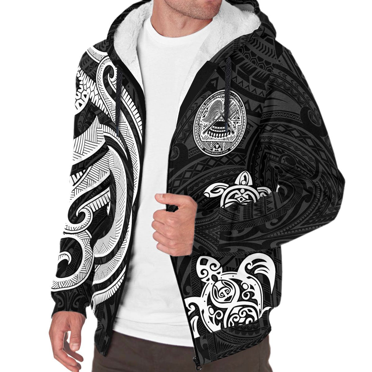 American Samoa Sherpa Hoodie - White Tentacle Turtle - Polynesian Pride