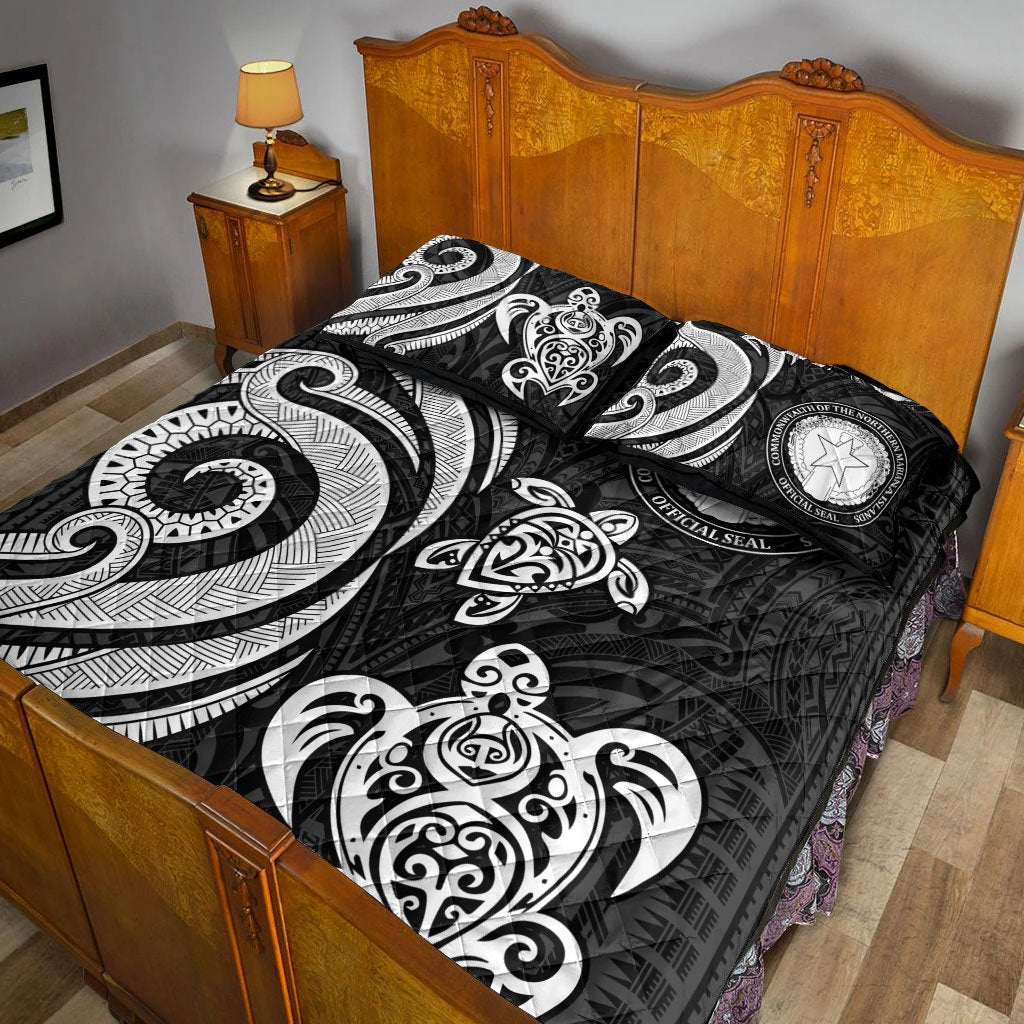 Northern Mariana Islands Quilt Bed Set - White Tentacle Turtle - Polynesian Pride